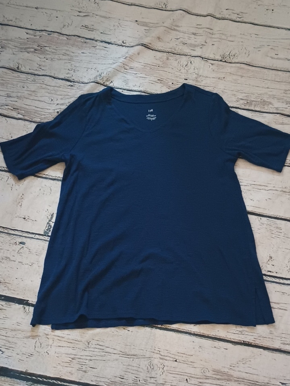 J Jill Dark Blue Pima Slub Cotton Elbow Sleeve Tee Shirt S